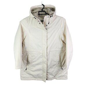 Womens Ivory L.L. Bean Pet Hooded Coat Fleece Lining Full Zip Long Sleeve Size L